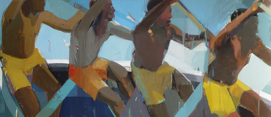 Rowing, Mixed media on panel, 30” x 68”, 2012              