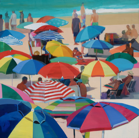 Warm day on the beach # 12, Oil on canvas, 36” x 36"