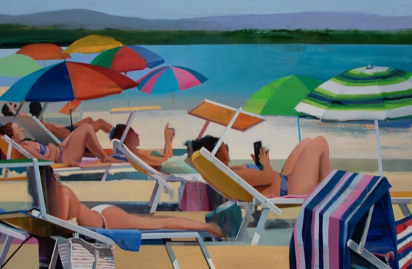 Warm day on the beach # 13, Oil on canvas, 48” x 72"