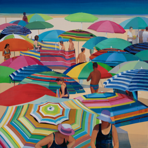 Warm day on the beach # 14, Oil on canvas, 52” x 52"